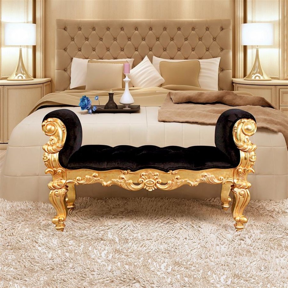 Aldo Furniture Home And Garden Decoration Décor Chair & Sofa Cushions French Style Hand-carved Solid Mahogany Real Gold Leaf Finish Double Rolled Arm Bench