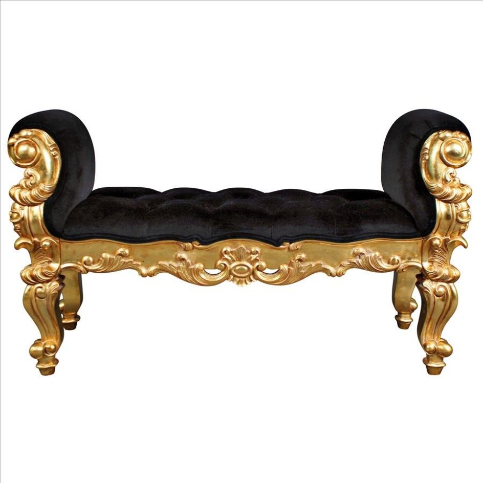 Aldo Furniture Home And Garden Decoration Décor Chair & Sofa Cushions French Style Hand-carved Solid Mahogany Real Gold Leaf Finish Double Rolled Arm Bench