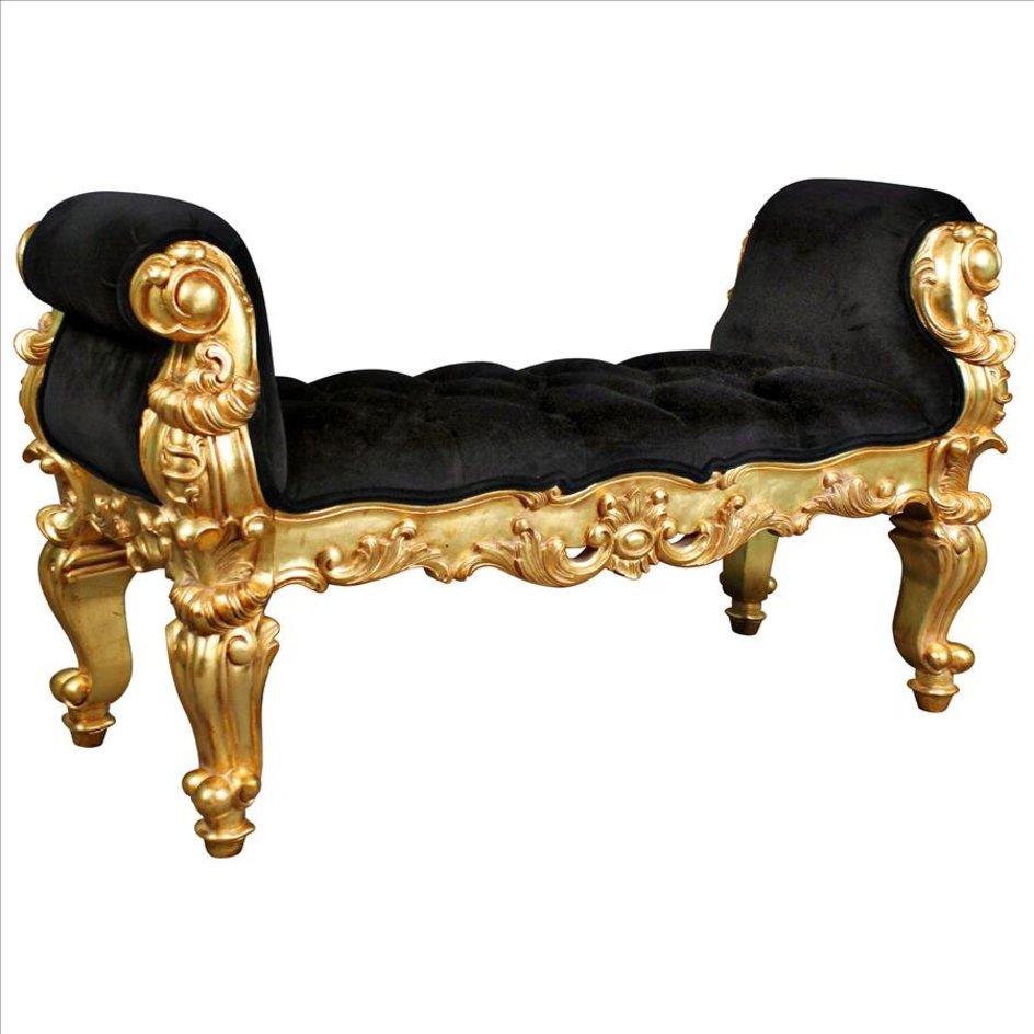 Aldo Furniture Home And Garden Decoration Décor Chair & Sofa Cushions French Style Hand-carved Solid Mahogany Real Gold Leaf Finish Double Rolled Arm Bench