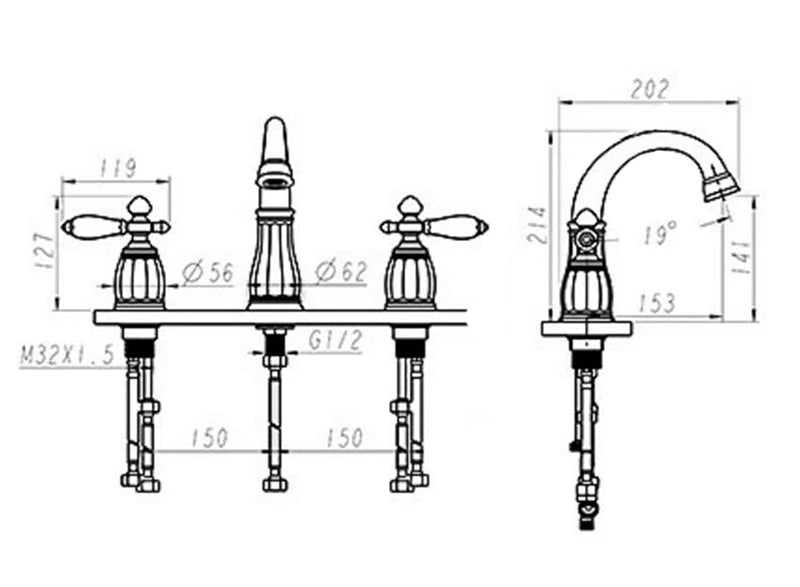 ALDO Hardware>Plumbing Fixtures Bathroom Basin Faucet Chrome Brass and Ceramic Deck 3 Holes Bathtub Mixer Faucet