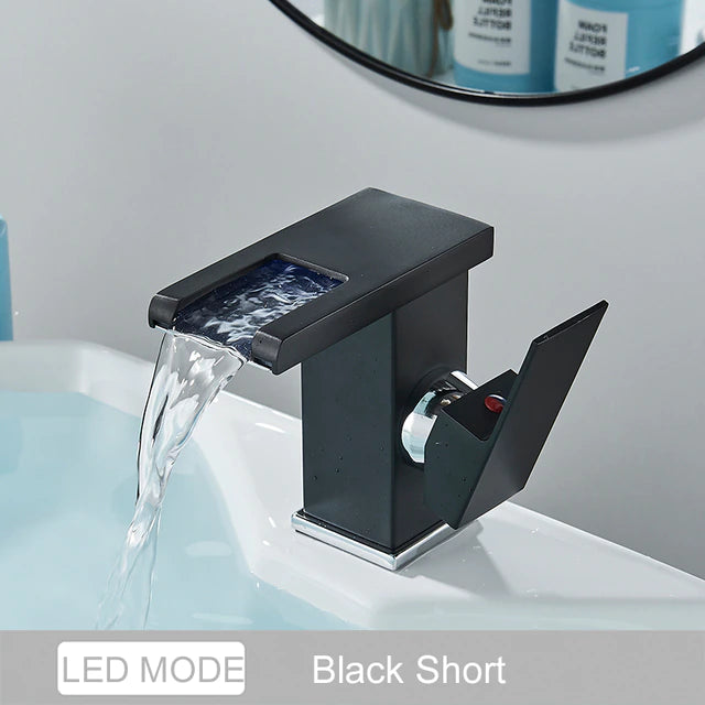 ALDO Hardware>Plumbing Fixtures BC Luxury Modern Bathroom Waterfall Basin Faucet LED Color Changing Deck Mounted Single Handle