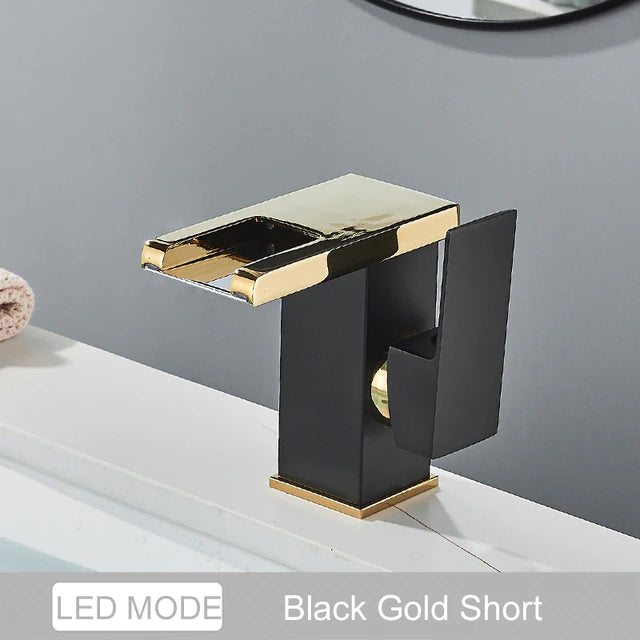 ALDO Hardware>Plumbing Fixtures BG Luxury Modern Bathroom Waterfall Basin Faucet LED Color Changing Deck Mounted Single Handle