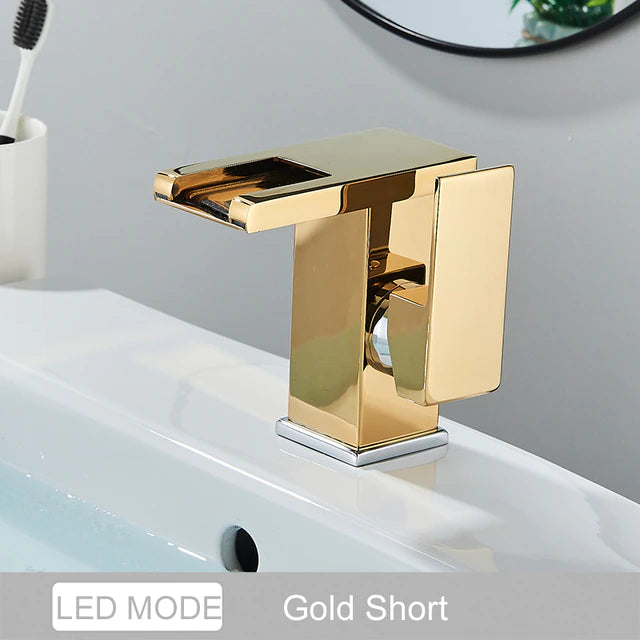 ALDO Hardware>Plumbing Fixtures GW Luxury Modern Bathroom Waterfall Basin Faucet LED Color Changing Deck Mounted Single Handle