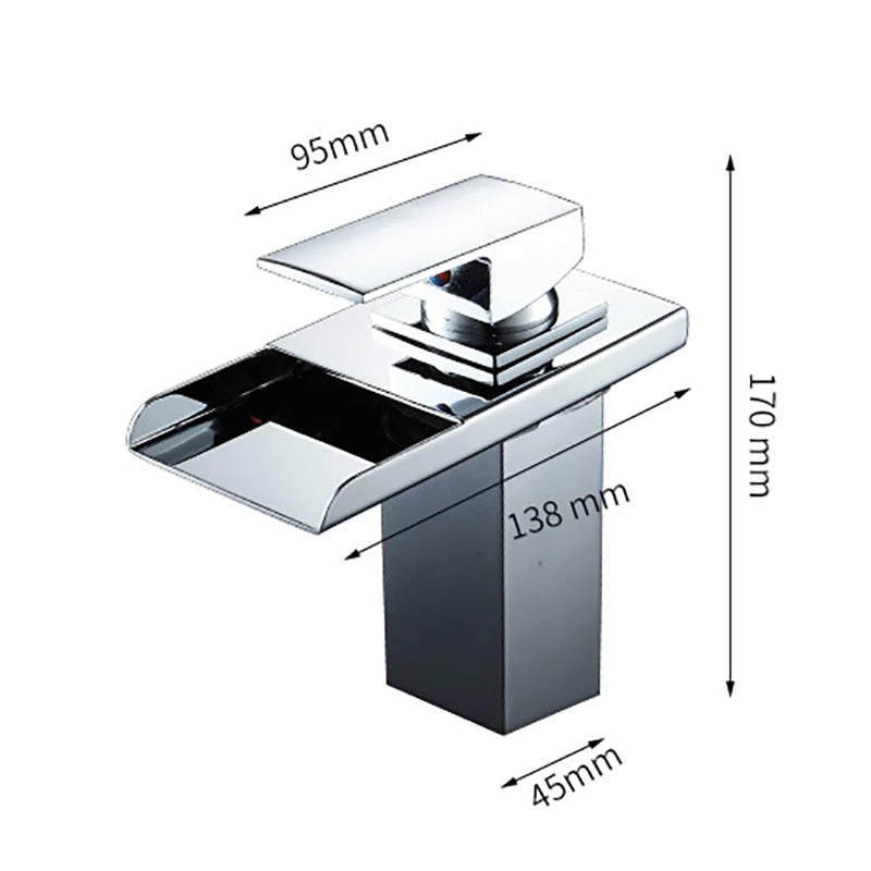 ALDO Hardware>Plumbing Fixtures Luxury Modern Bathroom Waterfall Basin Faucet LED Color Changing Deck Mounted Single Handle