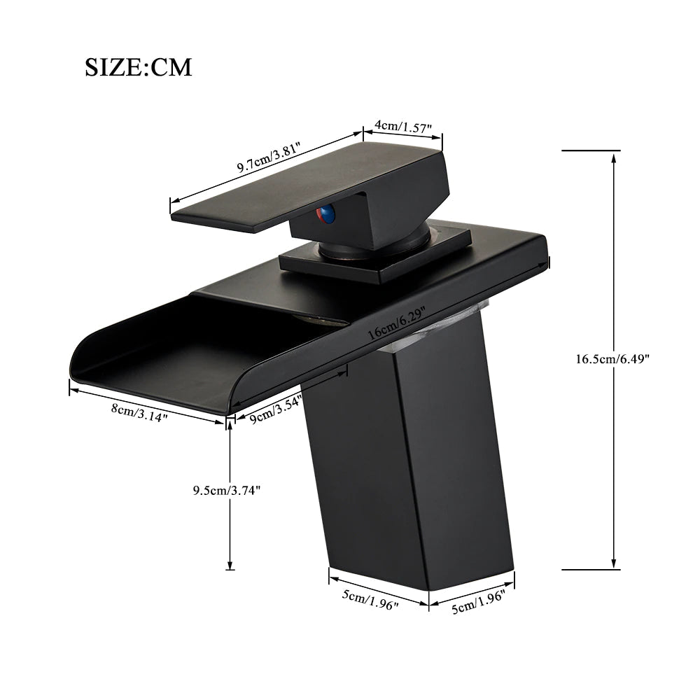 ALDO Hardware>Plumbing Fixtures Luxury Modern Bathroom Waterfall Basin Faucet LED Color Changing Deck Mounted Single Handle