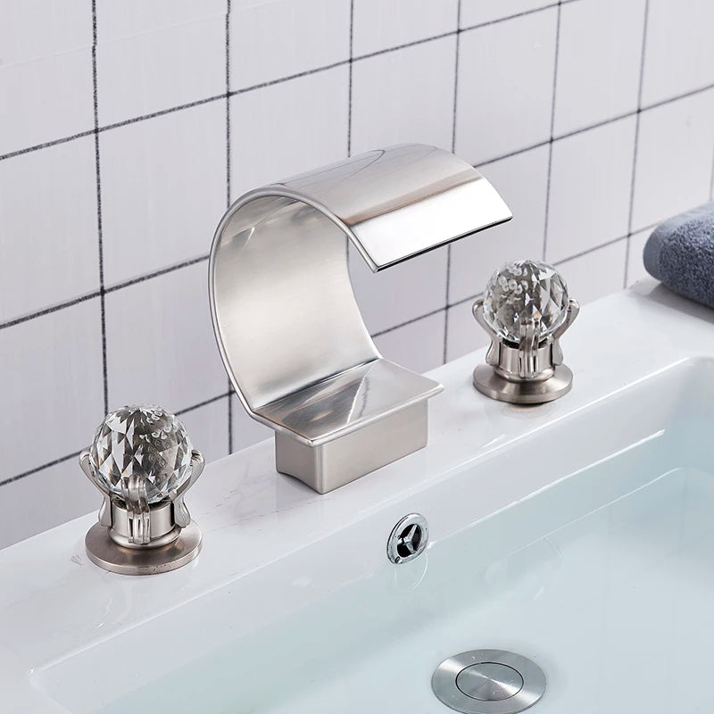 ALDO Hardware>Plumbing Fixtures New Bathroom Basin Rainfall Faucet Brass Chrome / Brass and ABS / Black Chrome and Gold Luxury Retro European Style Bathroom Basin Faucet Brass Deck Mounted Double Handles Cold and Hot Waterfall