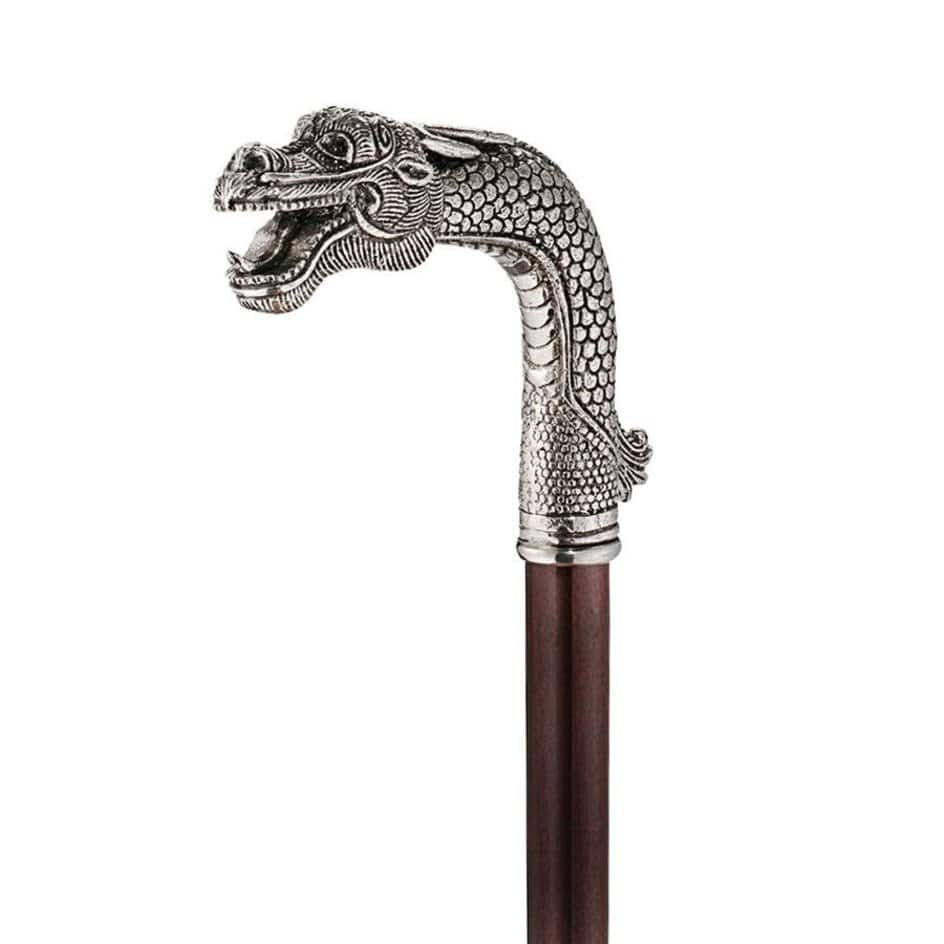 ALDO Health Care Mobility & Accessibility Canes & Walking Sticks 1"Wx6"Dx37"H. 2 lbs. / NEW / Wood Italian Solid Hardwood Asian Dragon Pewter Walking Stick Collectible Gift