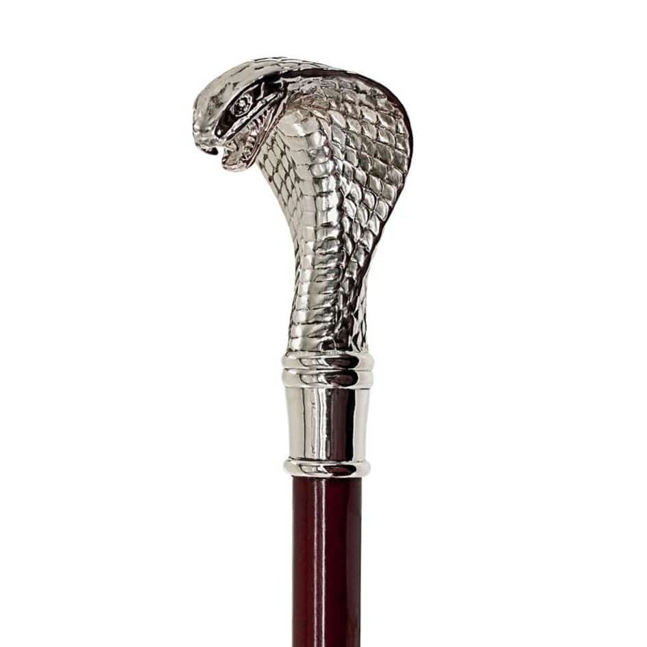 ALDO Health Care Mobility & Accessibility Canes & Walking Sticks 3"Wx2.5"Dx36"H / NEW / Wood Italian Solid Hardwood Cobra Pewter Walking Stick Collectible Gift