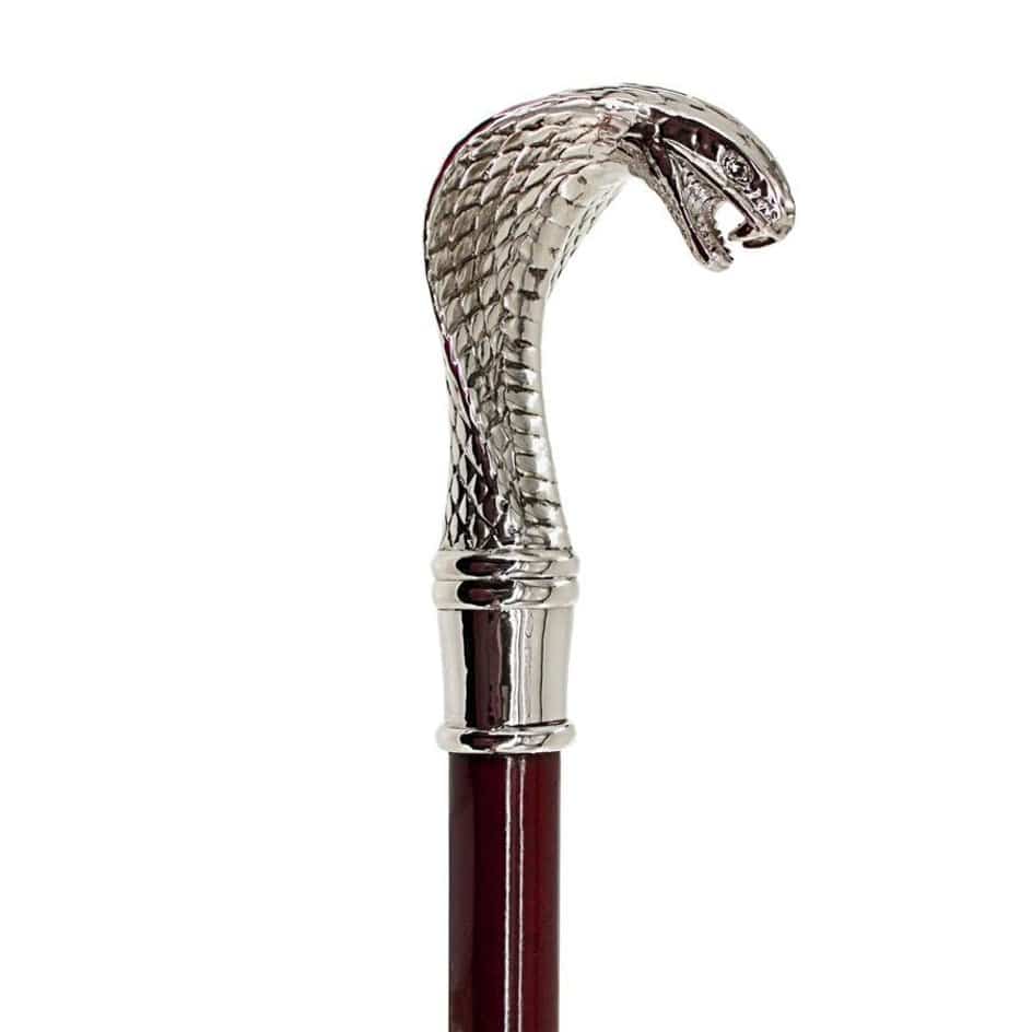 ALDO Health Care Mobility & Accessibility Canes & Walking Sticks 3"Wx2.5"Dx36"H / NEW / Wood Italian Solid Hardwood Cobra Pewter Walking Stick Collectible Gift