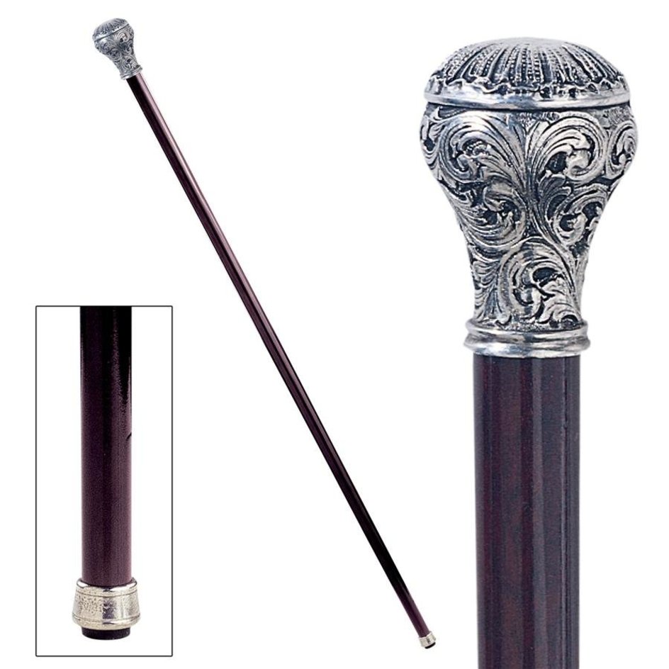 ALDO Health Care Mobility & Accessibility Canes & Walking Sticks 35.5"H / NEW / Wood Italian Solid Hardwood Ornamental Classic Flamboyant Ball Pewter Walking Stick Collectible Gift