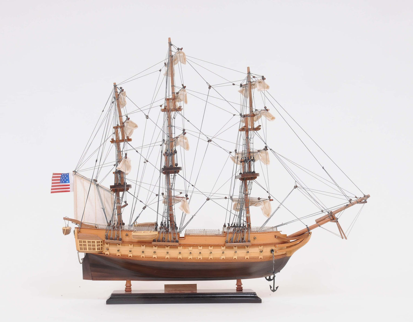 ALDO Hobbies & Creative Arts> Collectibles> Scale Model L: 26.5 W: 11 H: 49.75 Inches / NEW / Wood USS Constitution Tall Ship Wood Small Model Sailboat Assembled with Floor Display Case