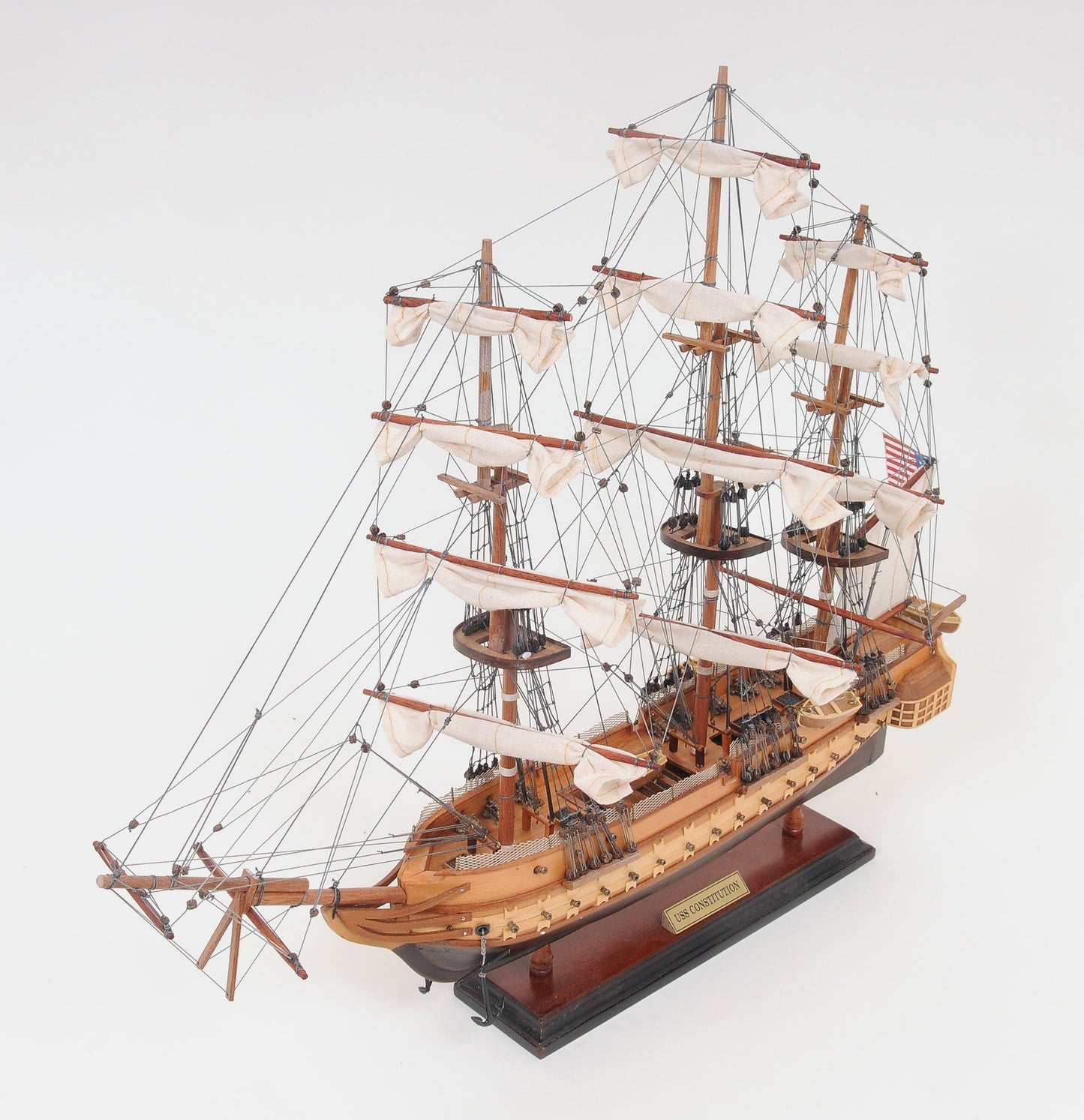 ALDO Hobbies & Creative Arts> Collectibles> Scale Model L: 26.5 W: 11 H: 49.75 Inches / NEW / Wood USS Constitution Tall Ship Wood Small Model Sailboat Assembled with Floor Display Case