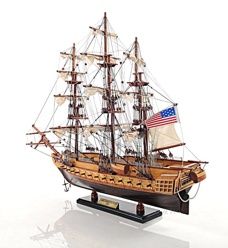 ALDO Hobbies & Creative Arts> Collectibles> Scale Model L: 26.5 W: 11 H: 49.75 Inches / NEW / Wood USS Constitution Tall Ship Wood Small Model Sailboat Assembled with Floor Display Case