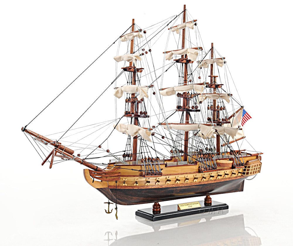 ALDO Hobbies & Creative Arts> Collectibles> Scale Model L: 26.5 W: 11 H: 49.75 Inches / NEW / Wood USS Constitution Tall Ship Wood Small Model Sailboat Assembled with Floor Display Case