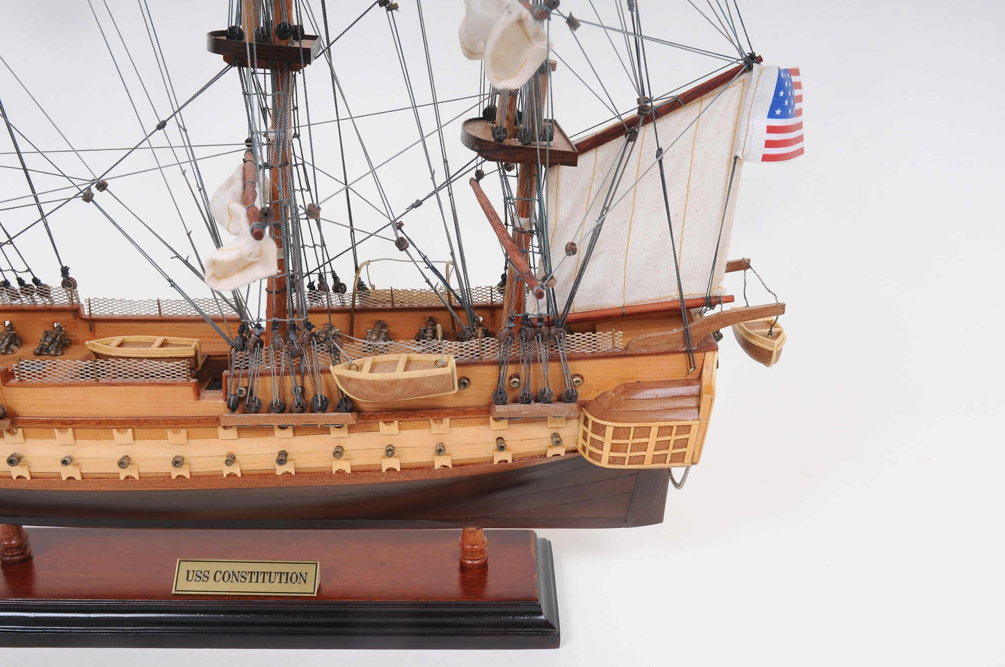 ALDO Hobbies & Creative Arts> Collectibles> Scale Model L: 26.5 W: 11 H: 49.75 Inches / NEW / Wood USS Constitution Tall Ship Wood Small Model Sailboat Assembled with Floor Display Case