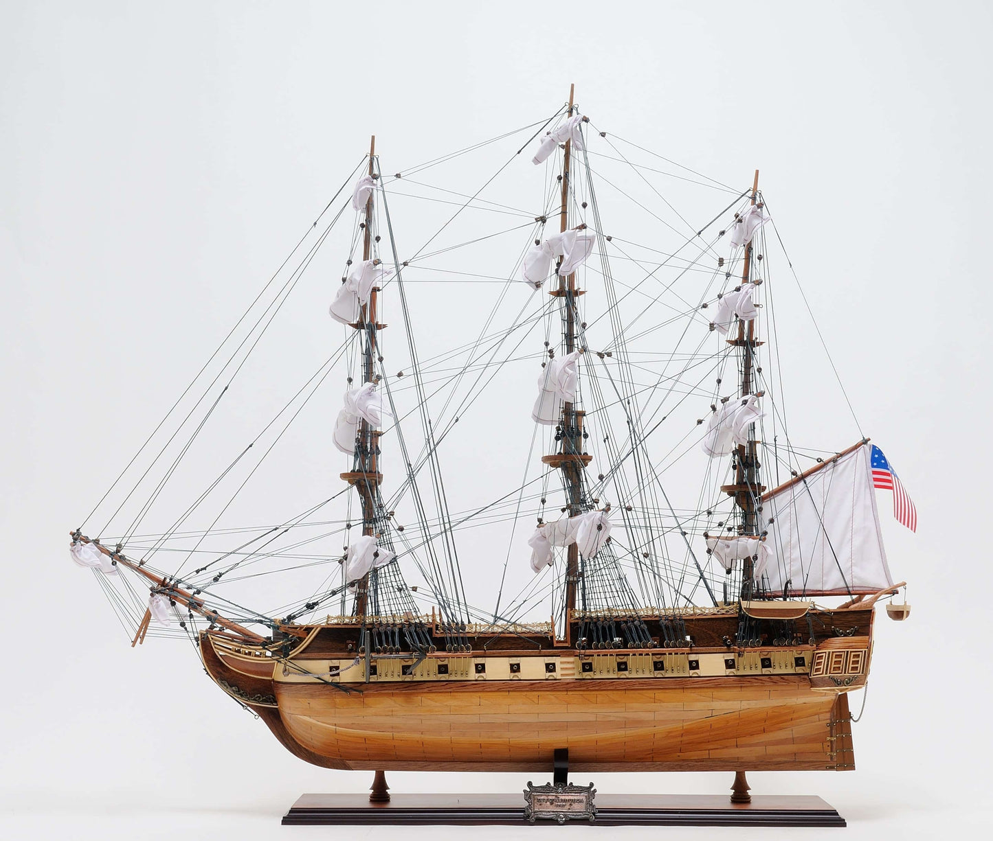 ALDO Hobbies & Creative Arts> Collectibles> Scale Model L: 35.4 W: 13.5 H: 29.5 Inches / NEW / Wood USS Constitution Medium Tall Ship Wood Model Sailboat With Tabletop Display Front Open Case Combo Assembled
