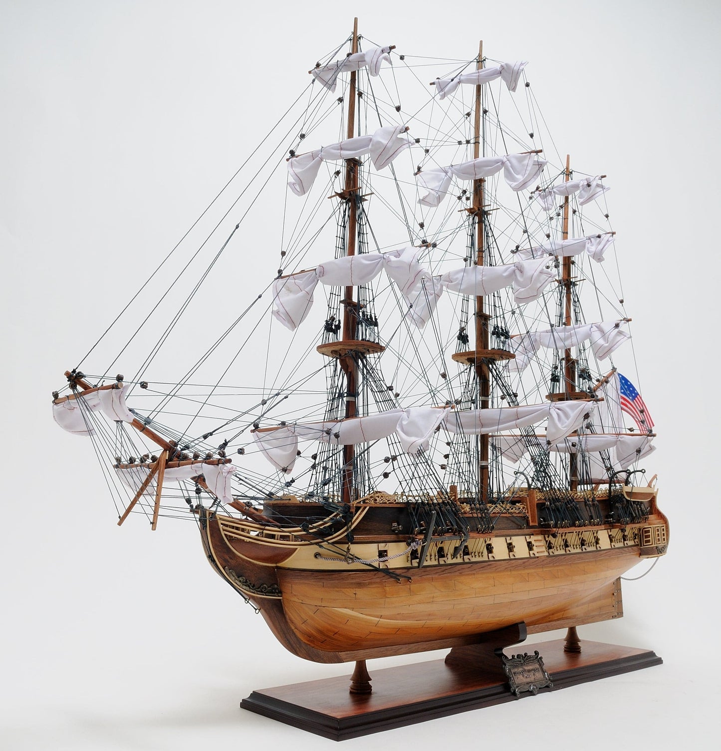 ALDO Hobbies & Creative Arts> Collectibles> Scale Model L: 35.4 W: 13.5 H: 29.5 Inches / NEW / Wood USS Constitution Medium Tall Ship Wood Model Sailboat With Tabletop Display Front Open Case Combo Assembled