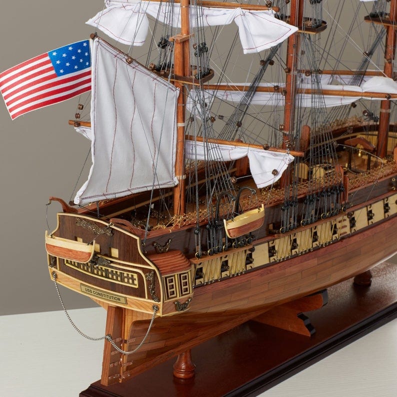 ALDO Hobbies & Creative Arts> Collectibles> Scale Model L: 35.4 W: 13.5 H: 29.5 Inches / NEW / Wood USS Constitution Medium Tall Ship Wood Model Sailboat With Tabletop Display Front Open Case Combo Assembled