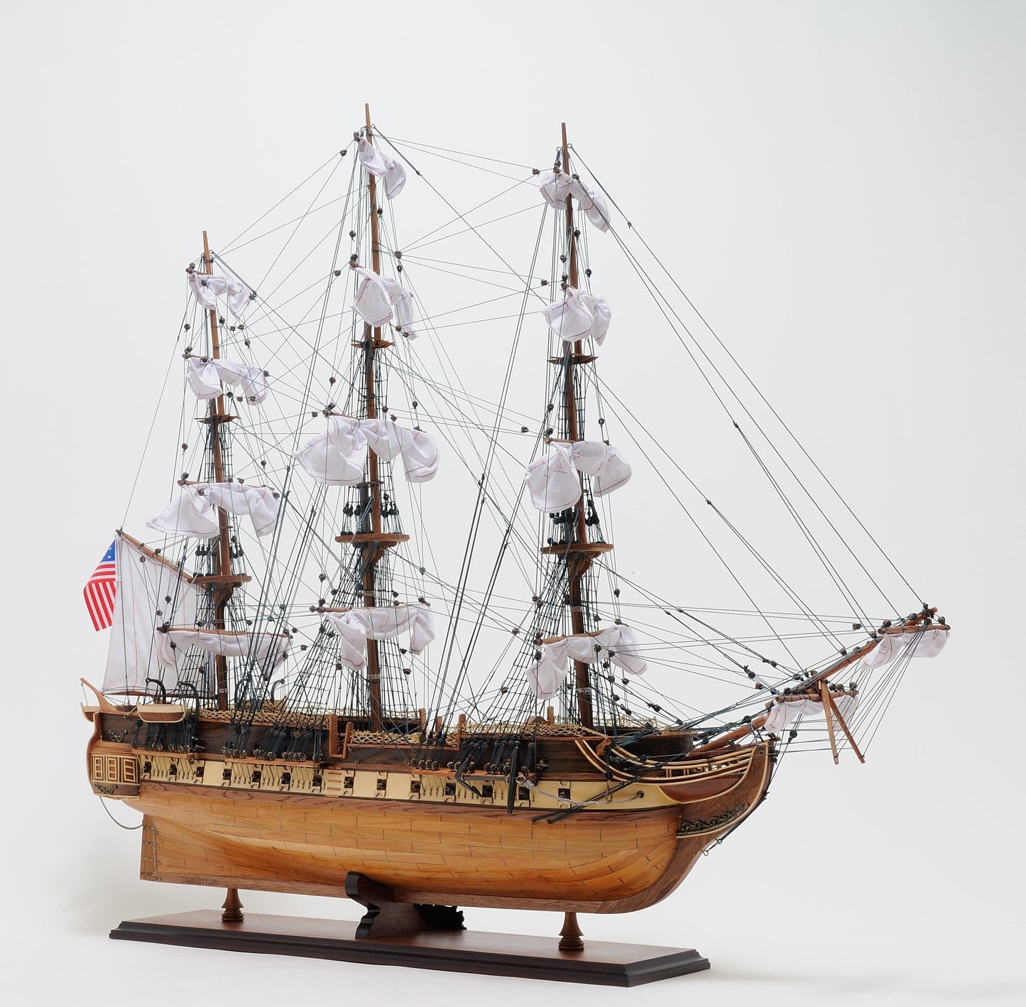 ALDO Hobbies & Creative Arts> Collectibles> Scale Model L: 35.4 W: 13.5 H: 29.5 Inches / NEW / Wood USS Constitution Medium Tall Ship Wood Model Sailboat With Tabletop Display Front Open Case Combo Assembled