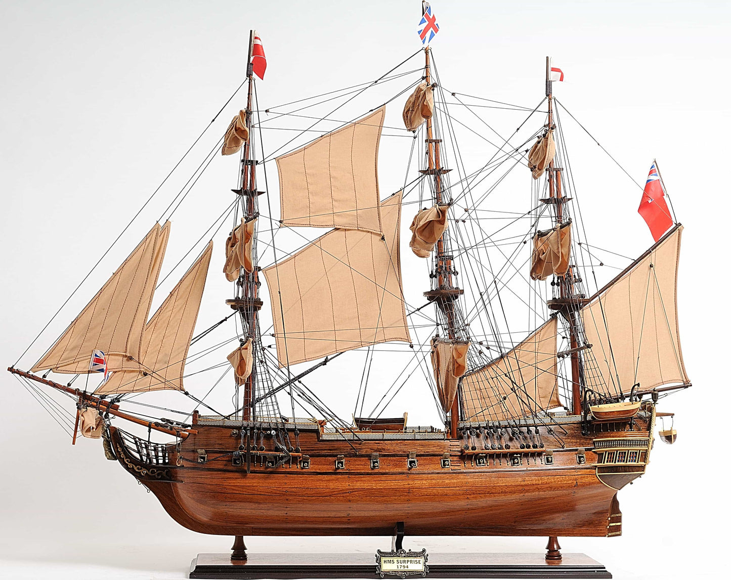 ALDO Hobbies & Creative Arts> Collectibles> Scale Model L: 40 W: 13.75 H: 39.25 Inches / new / wood HMS Surprise British Royal Navy Frigate Tall Ship Portrayed in the Movie Master and Commander Wood Model Sailboat Large With Table Top Display Case