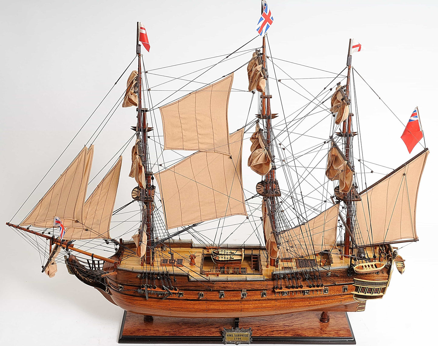 ALDO Hobbies & Creative Arts> Collectibles> Scale Model L: 40 W: 13.75 H: 39.25 Inches / new / wood HMS Surprise British Royal Navy Frigate Tall Ship Portrayed in the Movie Master and Commander Wood Model Sailboat Large With Table Top Display Case