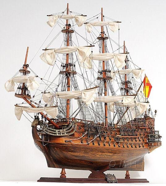 ALDO Hobbies & Creative Arts> Collectibles> Scale Model L: 40 W: 13.75 H: 39.25 Inches / NEW / Wood San Felipe Spanish Armada Galleon Large Tall Ship Exclusive Edition Large Wood Model Sailboat Assembled With Table Top Display Case