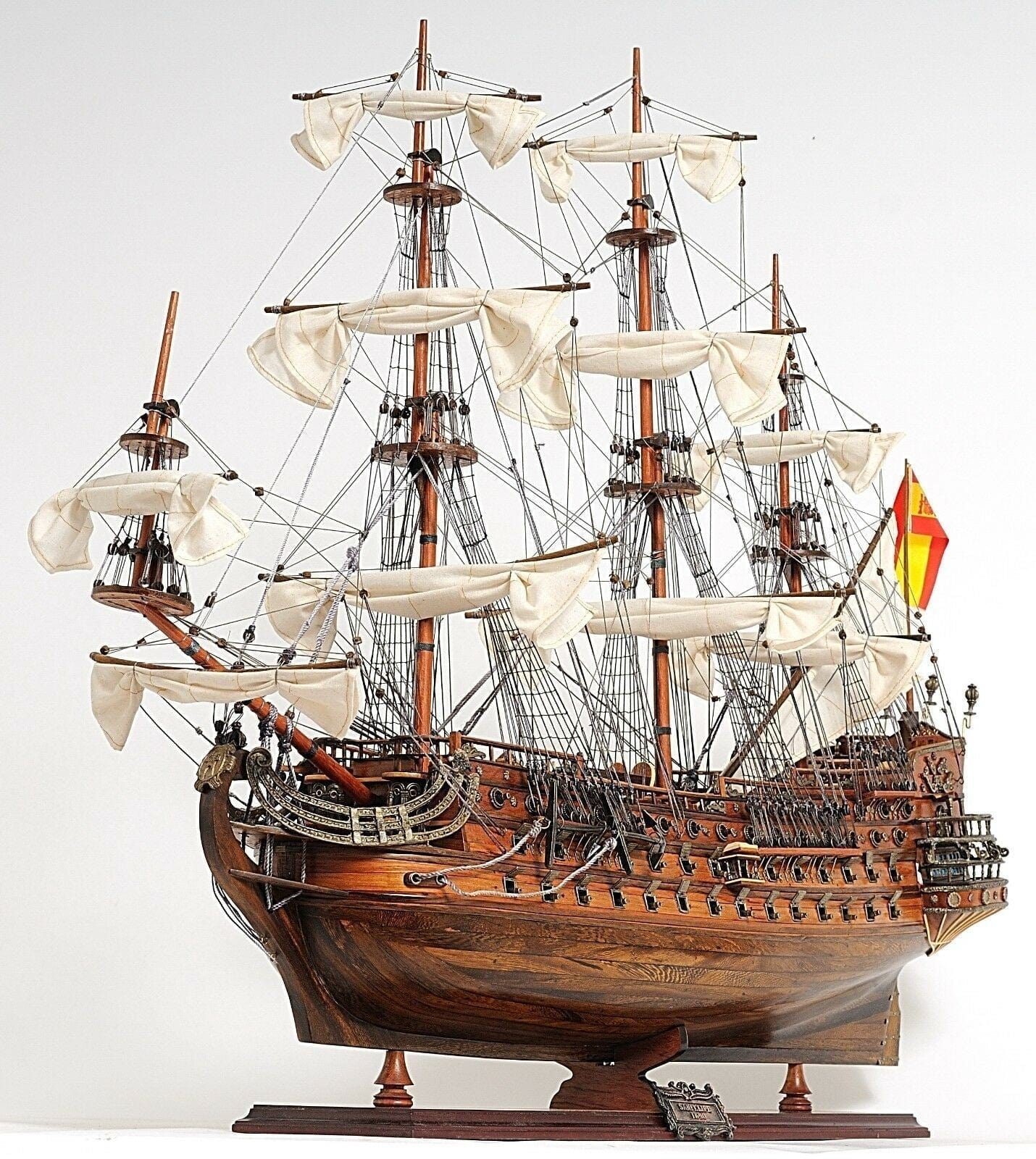 ALDO Hobbies & Creative Arts> Collectibles> Scale Model L: 40 W: 13.75 H: 39.25 Inches / NEW / Wood San Felipe Spanish Armada Galleon Large Tall Ship Exclusive Edition Large Wood Model Sailboat Assembled With Table Top Display Case