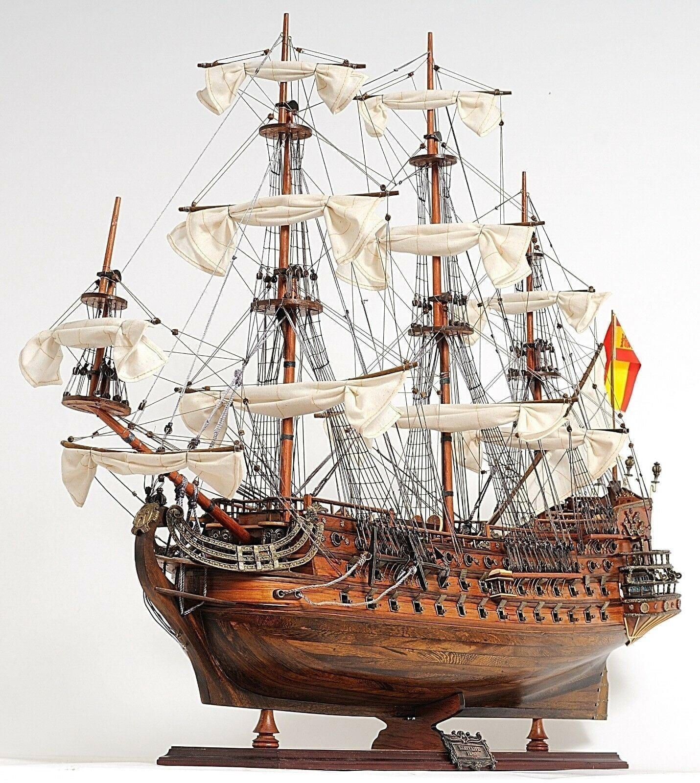 ALDO Hobbies & Creative Arts> Collectibles> Scale Model L: 40 W: 13.75 H: 69 Inches / NEW / Wood San Felipe Spanish Armada Galleon Large Tall Ship Exclusive Edition Large Wood Model Sailboat Assembled With Floor Display Case