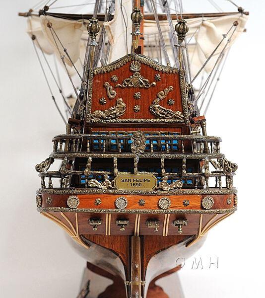 ALDO Hobbies & Creative Arts> Collectibles> Scale Model L: 40 W: 13.75 H: 69 Inches / NEW / Wood San Felipe Spanish Armada Galleon Large Tall Ship Exclusive Edition Large Wood Model Sailboat Assembled With Floor Display Case