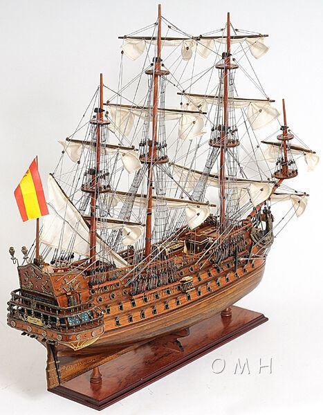 ALDO Hobbies & Creative Arts> Collectibles> Scale Model L: 40 W: 13.75 H: 69 Inches / NEW / Wood San Felipe Spanish Armada Galleon Large Tall Ship Exclusive Edition Large Wood Model Sailboat Assembled With Floor Display Case