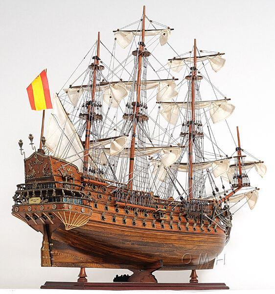 ALDO Hobbies & Creative Arts> Collectibles> Scale Model L: 40 W: 13.75 H: 69 Inches / NEW / Wood San Felipe Spanish Armada Galleon Large Tall Ship Exclusive Edition Large Wood Model Sailboat Assembled With Floor Display Case
