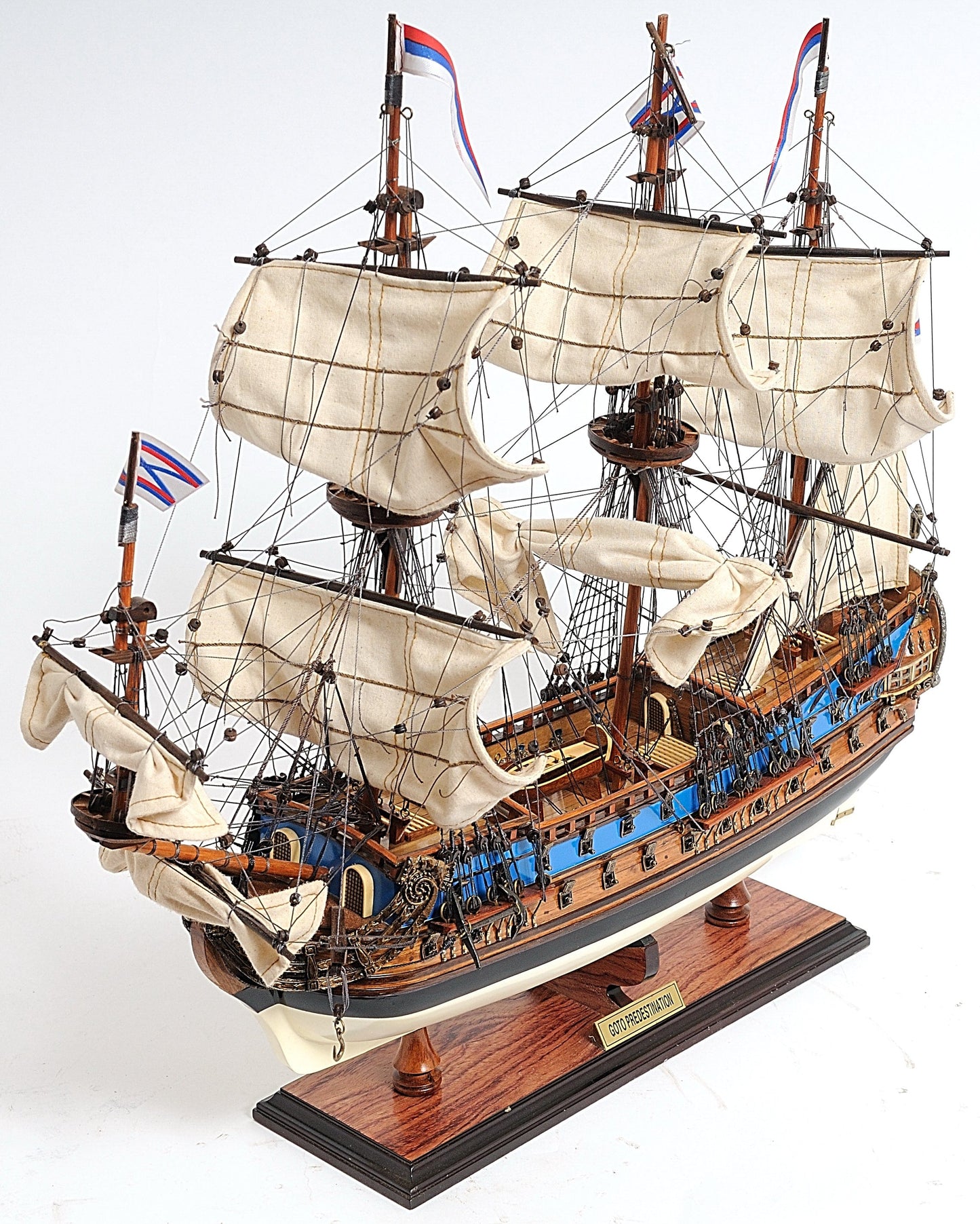 Aldo Hobbies & Creative Arts> Collectibles> Scale Model new / Wood / L: 22 W: 7.5 H: 21.5 Inches Peter the Great Flagship Tallship Providence of God Goto Predestination Excusive Edition Small Wood Model Sailboat Assembled