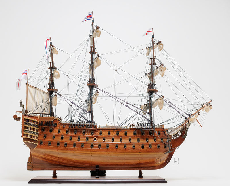 Aldo Hobbies & Creative Arts> Collectibles> Scale Model new / Wood / L: 35.4 W: 13.5 H: 29.5 Inches HMS Victory Midsize EE Tall Ship Wood Model Sailboat Assembled With Display Case Front Open and Glass