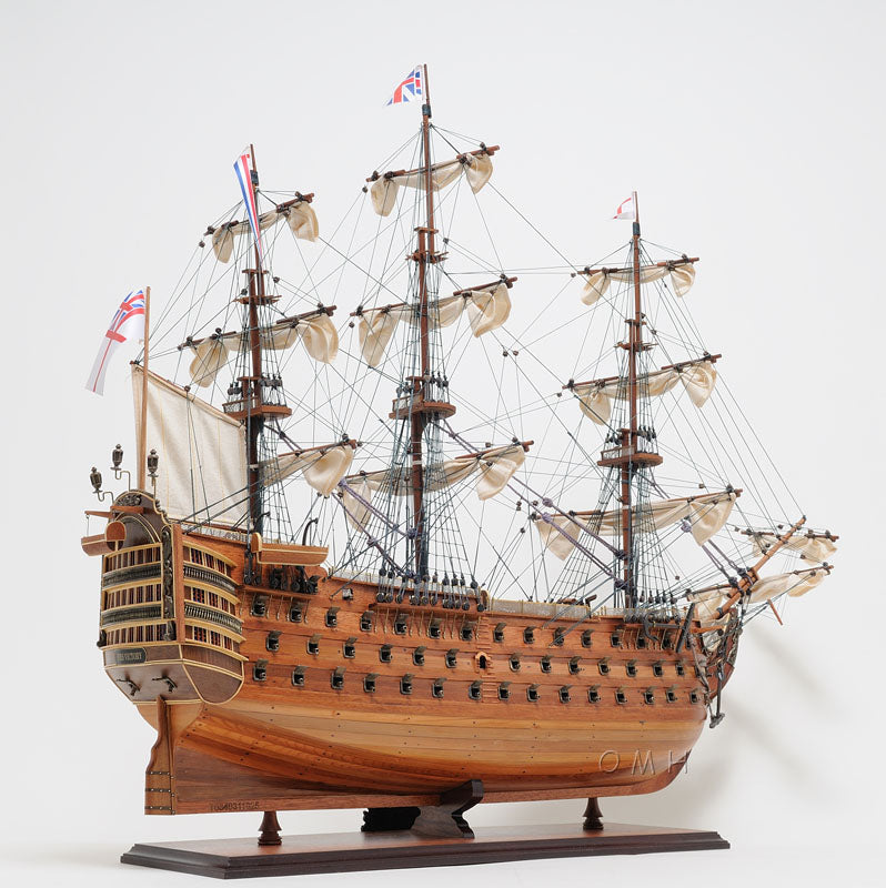 Aldo Hobbies & Creative Arts> Collectibles> Scale Model new / Wood / L: 35.4 W: 13.5 H: 29.5 Inches HMS Victory Midsize EE Tall Ship Wood Model Sailboat Assembled With Display Case Front Open and Glass