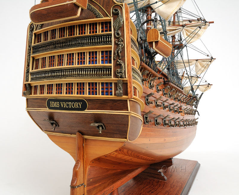 Aldo Hobbies & Creative Arts> Collectibles> Scale Model new / Wood / L: 35.4 W: 13.5 H: 29.5 Inches HMS Victory Midsize EE Tall Ship Wood Model Sailboat Assembled With Display Case Front Open and Glass