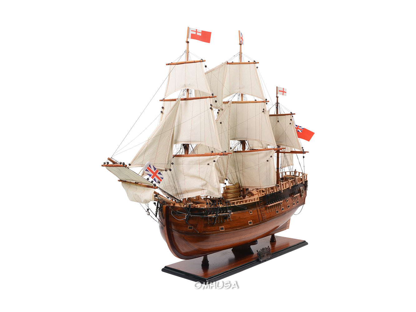 Aldo Hobbies & Creative Arts> Collectibles> Scale Model new / Wood / L: 38 W: 13 H: 32 Inches HMS Endeavour British Royal Navy James Cook Tall Ship Large Wood Model Sailboat Assembled