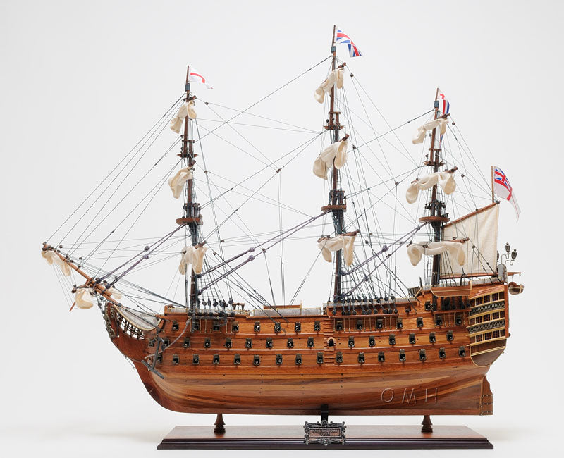 Aldo Hobbies & Creative Arts> Collectibles> Scale Model new / Wood / L: 40 W: 13.75 H: 39.25 Inches HMS Victory Midsize EE Tallship Wood Model Sailboat Assembled With Display Case And Glass