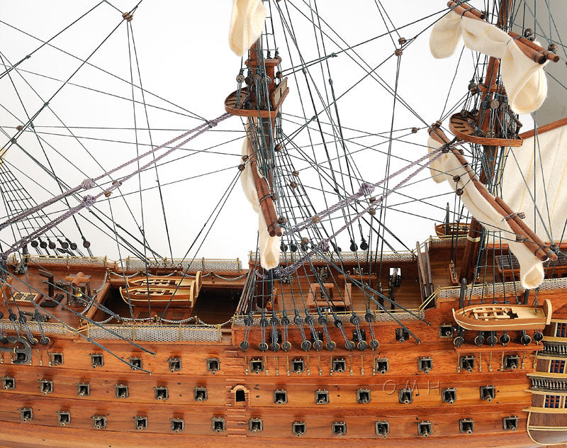 Aldo Hobbies & Creative Arts> Collectibles> Scale Model new / Wood / L: 40 W: 13.75 H: 39.25 Inches HMS Victory Midsize EE Tallship Wood Model Sailboat Assembled With Display Case And Glass