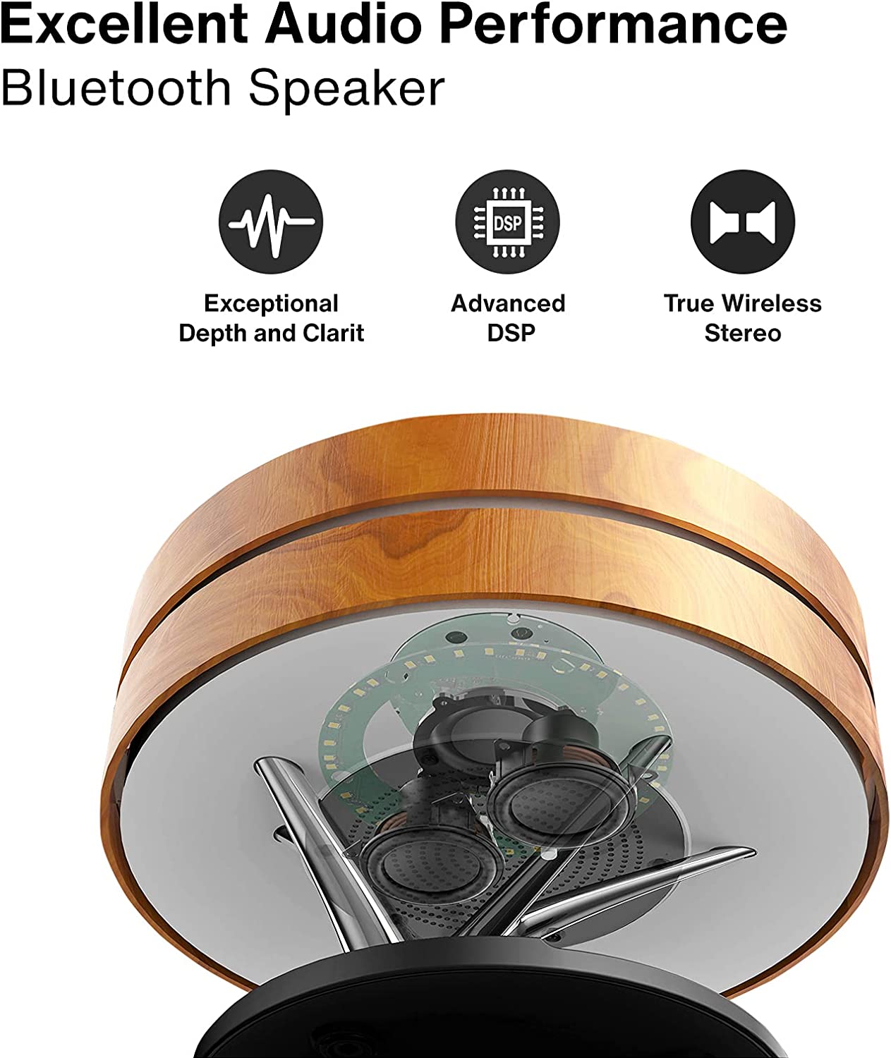 ALDO Home & Garden>Lamps> Lighting & Ceiling Fans 11"D x 11"W x 8"H / Wood Modern Art Deco Table Lamp Tree of Life Round Shape Smart Touch Wireless Bluetooth Speakers and Charging Pad