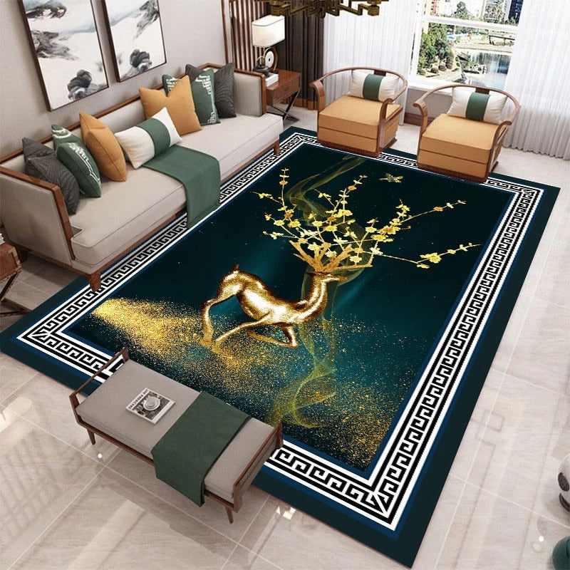ALDO Home & Kitchen>Area Rugs>Carpet New 2 feet wide x 3 feet long / Polyester / Multicolor Modern 3D European Design Golden Dear Luxury Non-Slip Rug Carpet