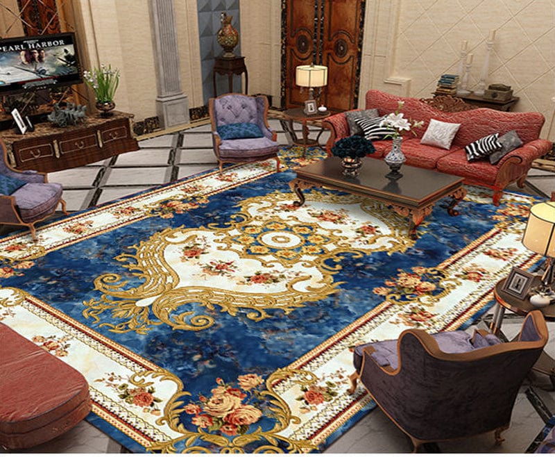 ALDO Home & Kitchen>Area Rugs>Carpet New 2 feet Wide x 3 feet Long / Polyester / Multicolor Royal Palace Blue Design Luxury Non-Slip Rug Carpet