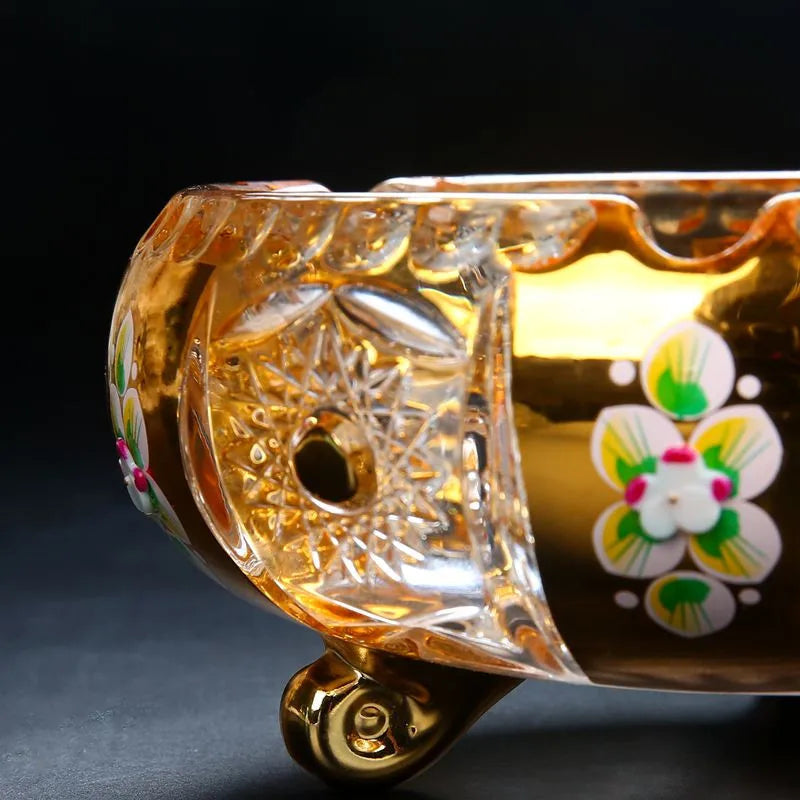 ALDO Home & Kitchen>Ashtray Luxury Style Hand Made Fine Crysta Large Designer Cigars Sigarette Ashtrays With Real Gold Leaf