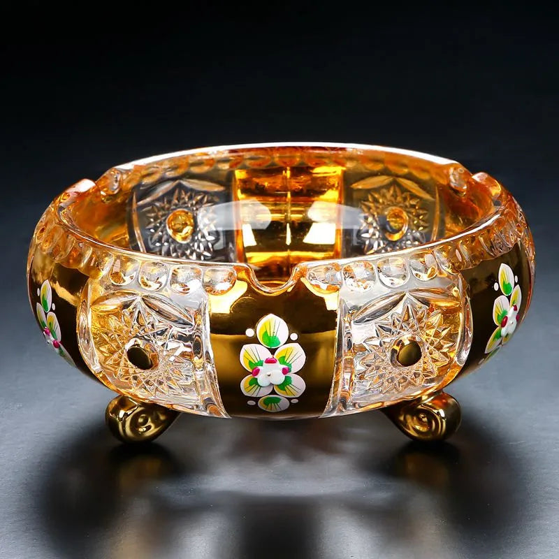 ALDO Home & Kitchen>Ashtray Luxury Style Hand Made Fine Crysta Large Designer Cigars Sigarette Ashtrays With Real Gold Leaf