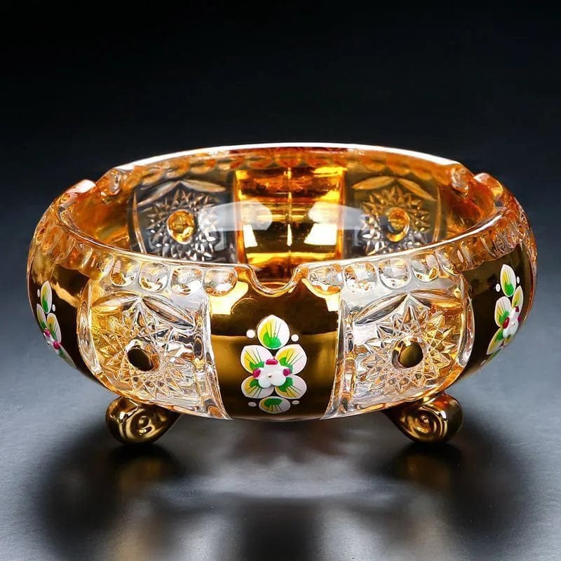 ALDO Home & Kitchen>Ashtray Luxury Style Hand Made Fine Crysta Large Designer Cigars Sigarette Ashtrays With Real Gold Leaf