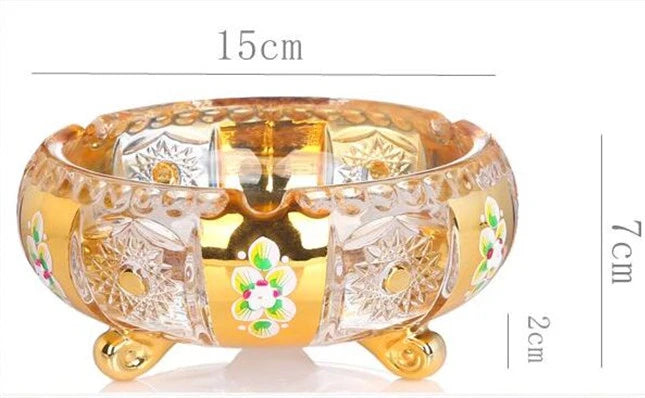 ALDO Home & Kitchen>Ashtray Luxury Style Hand Made Fine Crysta Large Designer Cigars Sigarette Ashtrays With Real Gold Leaf