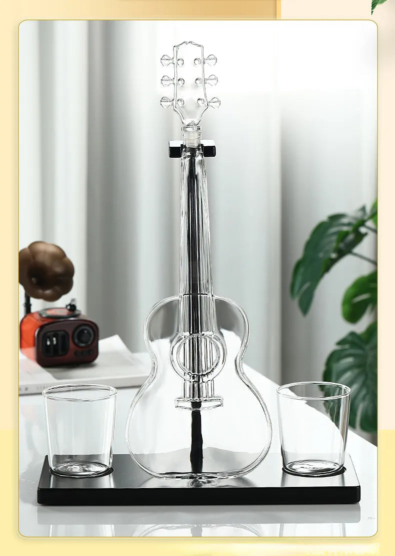 ALDO Home & Kitchen>Cups, Mugs, & Saucers Crystal Led Free Glass Gutar Decanter Bottle Two Glasses and Holder Set For Liquor Wine Whisky Vodka