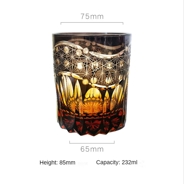 ALDO Home & Kitchen>Cups, Mugs, & Saucers New / Lead free Crystal / 85mm H x 75mm W / 33.4 " H x 29.5" W inches Laxury Japanese Kiriko Style Bohemian Czech Hand Cut and Blown Lead Free Crystal Amber Whisky Cocktail and Vodka Glass