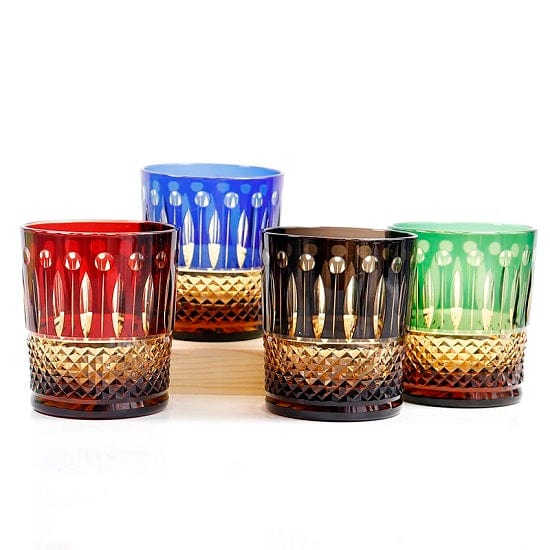 ALDO Home & Kitchen>Cups, Mugs, & Saucers Set of Four Privat Collection Japanese Edo Kiriko Style Old Fashioned Hand Cut and Blown Crystal Wishky Cocktail and Vodka Glasses