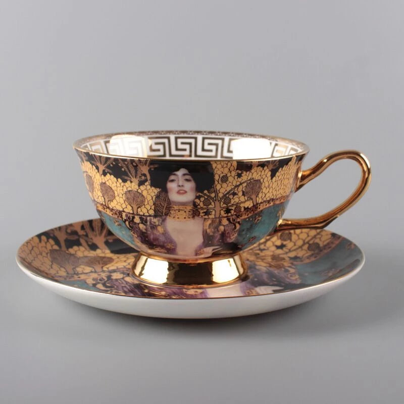 ALDO Home & Kitchen>Dinner Set New / Porcelain / Coffee and Tea Set Gold Black and White Gustav Klimt Art Style Coffee and Tea Set with Hand Made Fine Porcelain 24 karat Gold Plated To Serve 2 Person