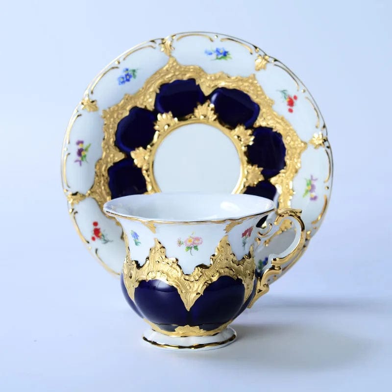 ALDO Home & Kitchen>Dinner Set>Tableware> Drinkware/ Coffee cup Royal Cort Luxury Style Fine Porcelain 24 K Gold Plated Blue and White Coffee Tea sets